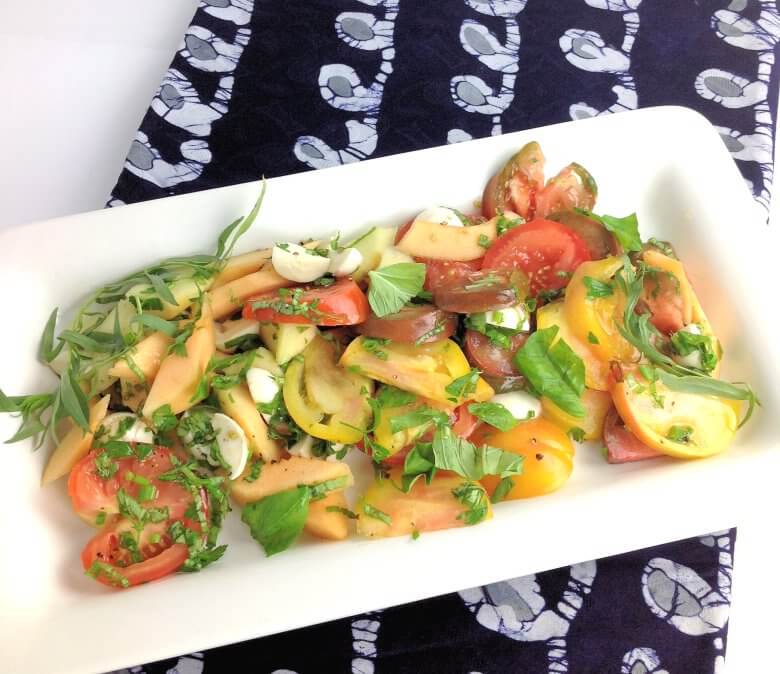 Diagonal picture of Cantaloupe Caprese Salad