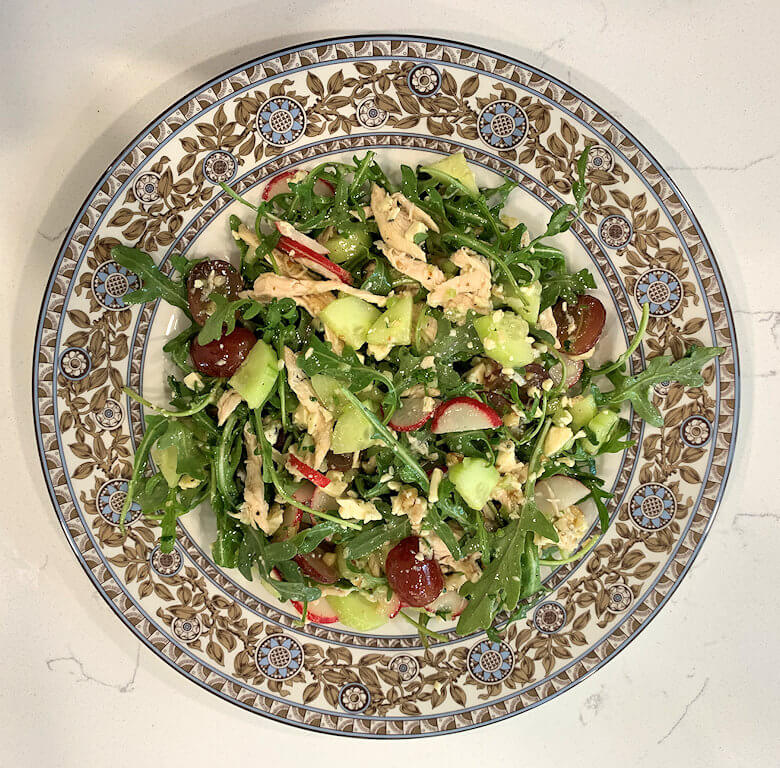 Chicken Arugula Salad with Grapes and Radishes