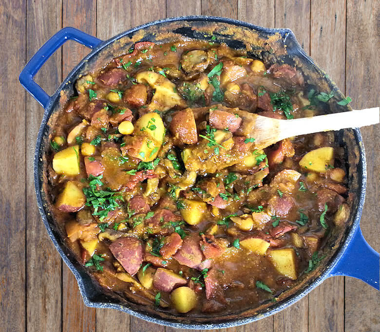 Top down picture of Chickpea, Potato and Tomato Curry