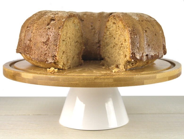 Front picture of Cinnamon Sugar Bundt Cake with cut in center
