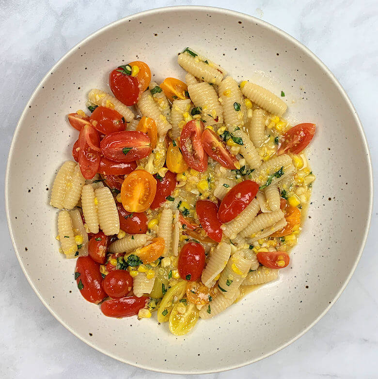 Summer Corn Tomato Pasta with Basil