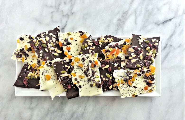 Picture of mixed Dark & White Chocolate Bark with Colorful Toppings