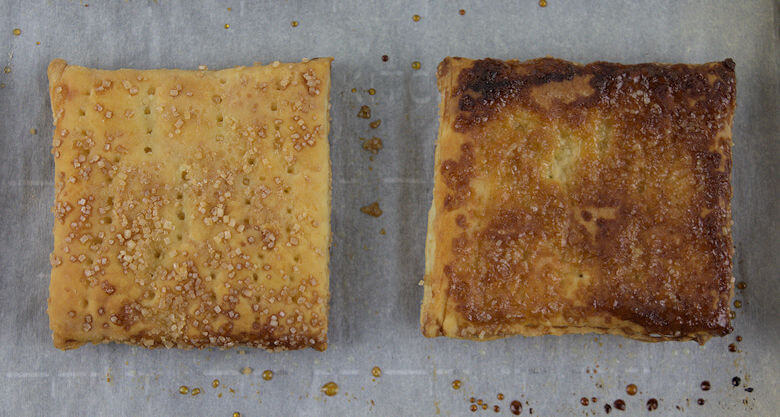 Picture of 2 baked squares of pastry dough