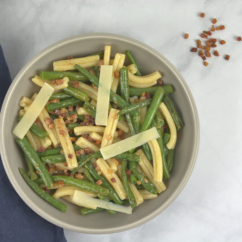 Green Bean and Pancetta Pasta with Romano Cheese