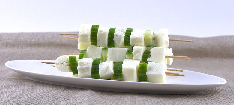 Picture of Halloumi Cucumber Kebabs before they go on the grill
