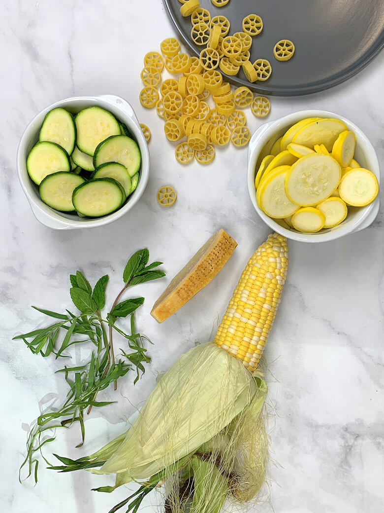 Ingredients Rotelle Pasta with Squash and Corn