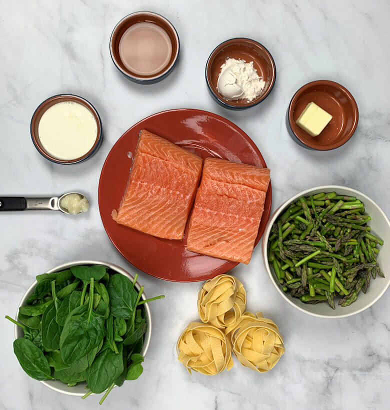 Ingredients Salmon, Asparagus and Spinach Pappardelle