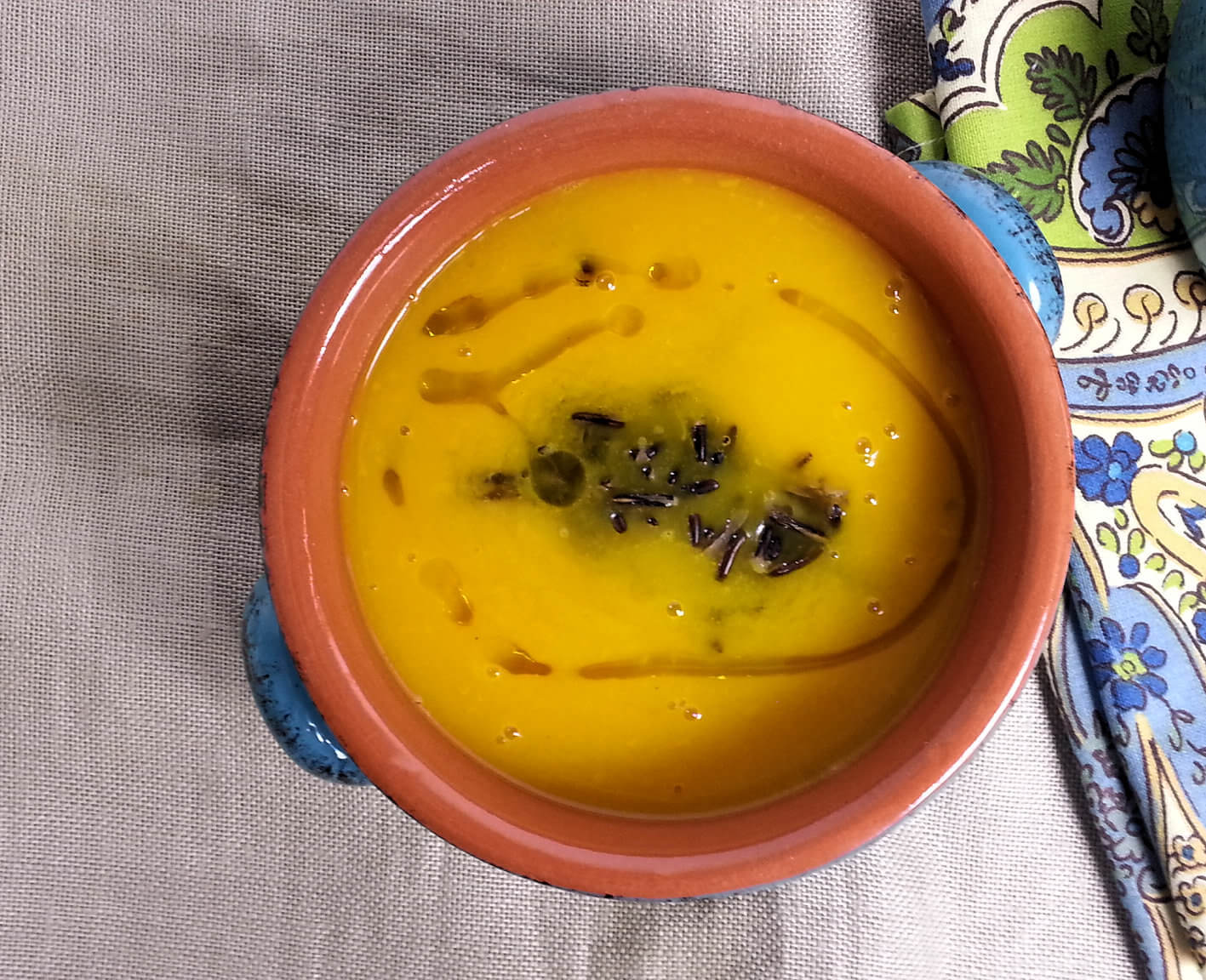 Picture of Orange and Yellow Pepper Soup, top down