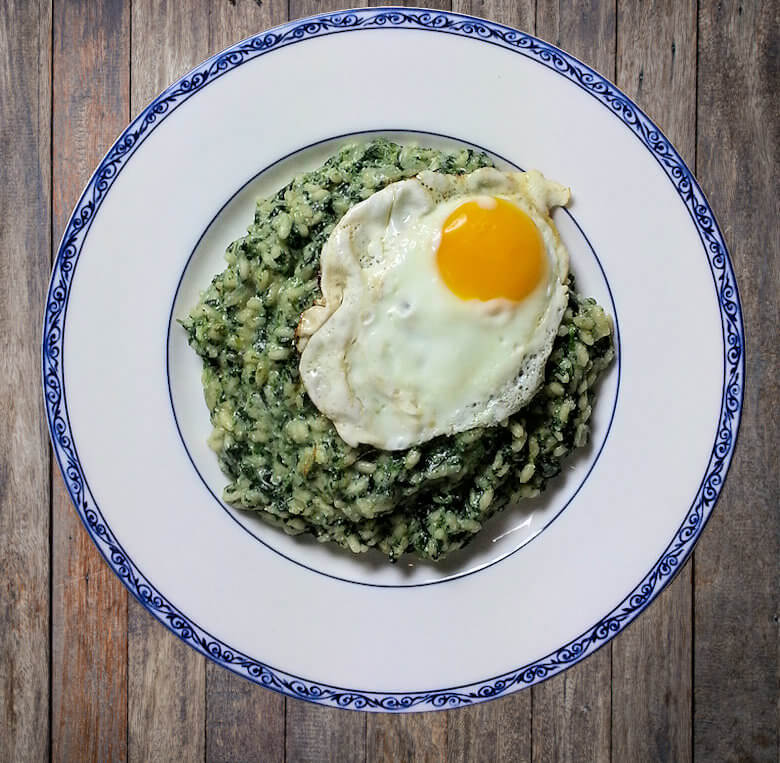 Picture of Spinach Risotto with Fried Egg, top down