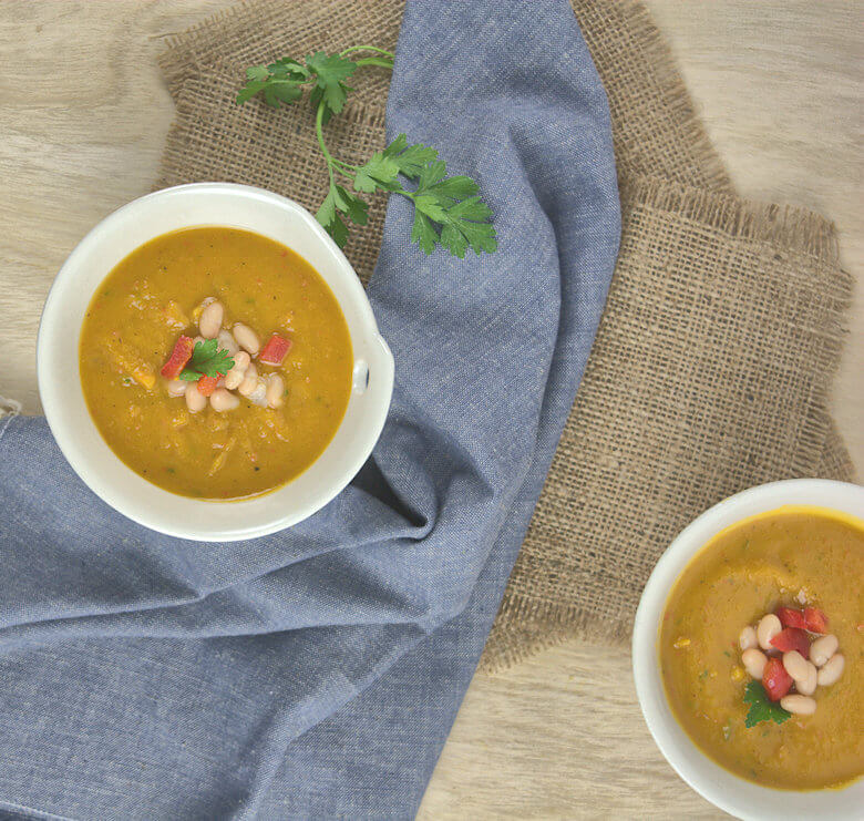 Picture of squash soup with white beans.