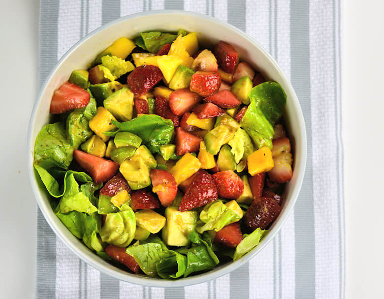 Top down picture of Strawberry Mango Avocado Salad