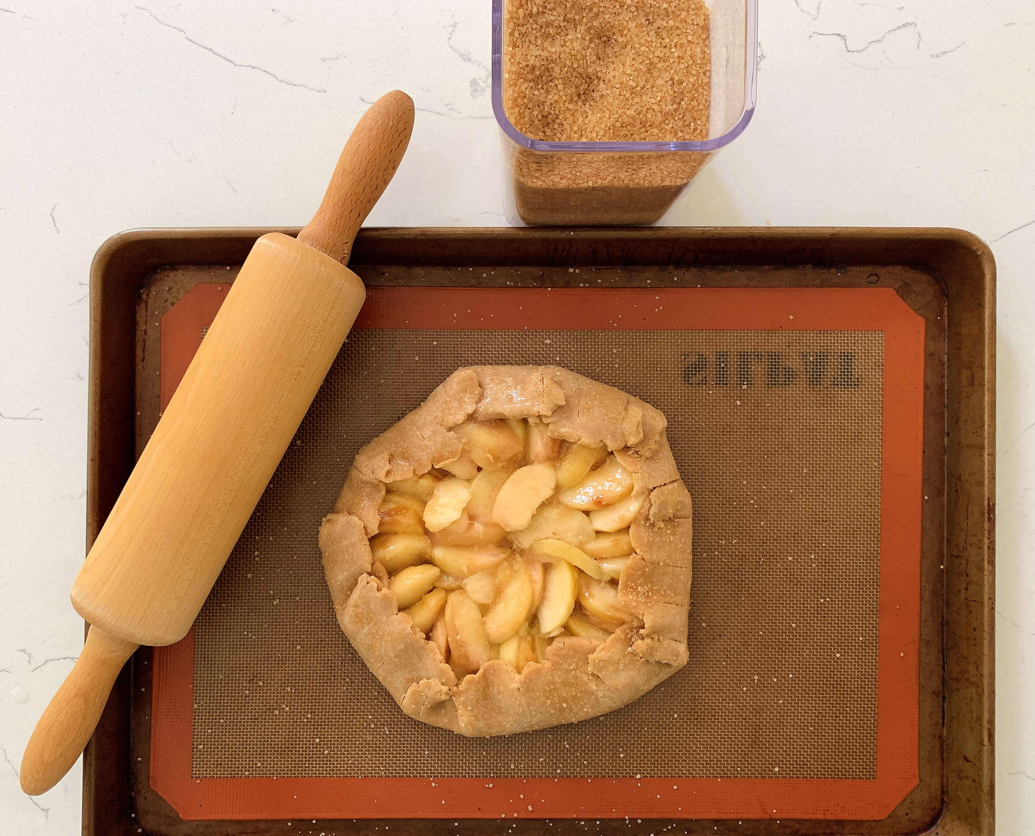 Peach pie ready to bake