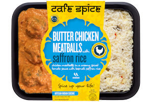 Picture of butter chicken meatballs with saffron rice